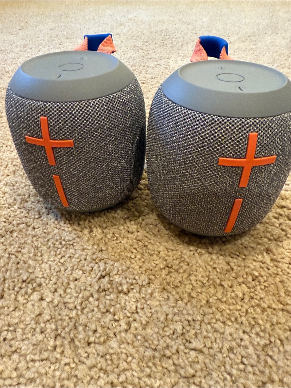 Portable Bluetooth Party Speaker Pair — Gray with Orange Accents